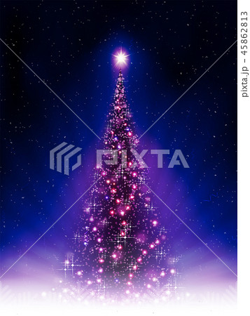 Christmas blue postcard with shiny purple Christmas tree with rays of light. Christmas blue postcard with shiny purple Christmas tree with rays of light. 45862813