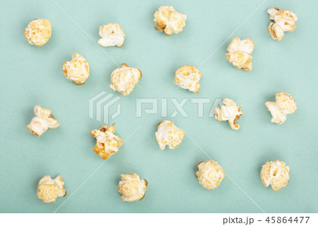Popcorn on green background. Top view. Flat lay pattern 45864477