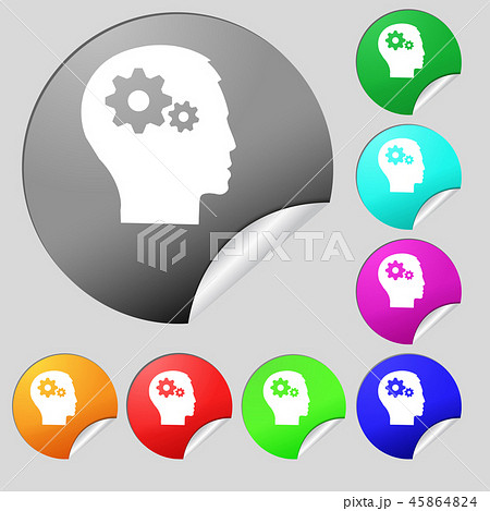 Pictograph of gear in head icon sign. Set of eight 45864824