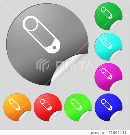 Pushpin icon sign. Set of eight multi colored roun Pushpin icon sign. Set of eight multi colored roun 45865131