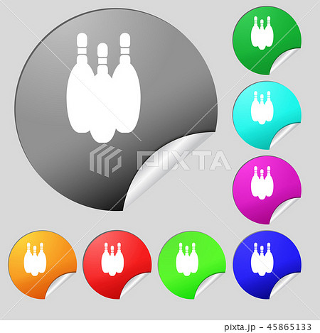 bowling icon sign. Set of eight multi colored roun bowling icon sign. Set of eight multi colored roun 45865133