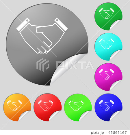 Handshake icon sign. Set of eight multi colored ro Handshake icon sign. Set of eight multi colored ro 45865167