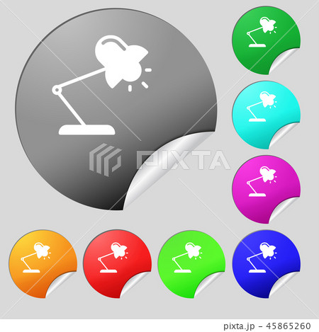 Table lamp icon sign. Set of eight multi colored r 45865260