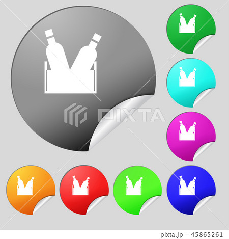 Beer bottle icon sign. Set of eight multi colored 45865261