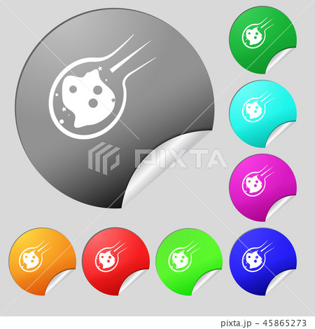 Flame meteorite icon sign. Set of eight multi colo 45865273