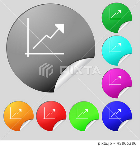 Chart icon sign. Set of eight multi colored round Chart icon sign. Set of eight multi colored round 45865286