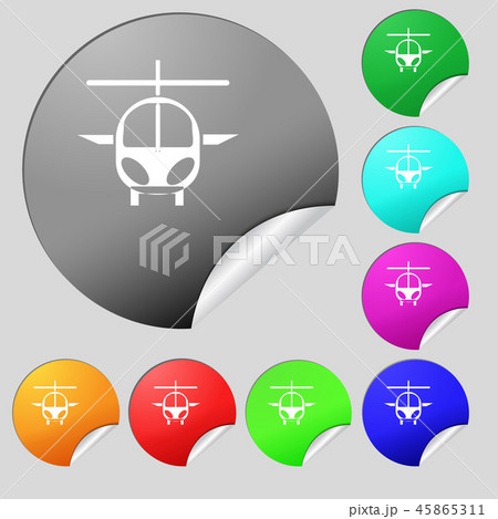 helicopter icon sign. Set of eight multi colored r helicopter icon sign. Set of eight multi colored r 45865311