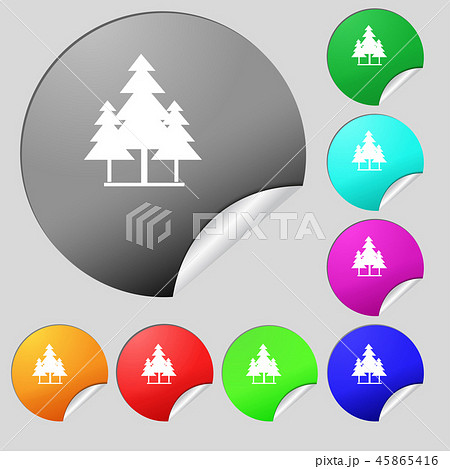 christmas tree icon sign. Set of eight multi color 45865416