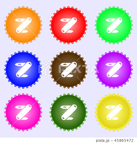 Pocket knife icon sign. Big set of colorful, diver Pocket knife icon sign. Big set of colorful, diver 45865472