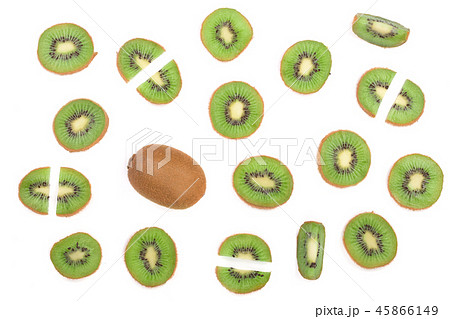 sliced kiwi fruit isolated on white background. Flat lay pattern. Top view sliced kiwi fruit isolated on white background. Flat lay pattern. Top view 45866149