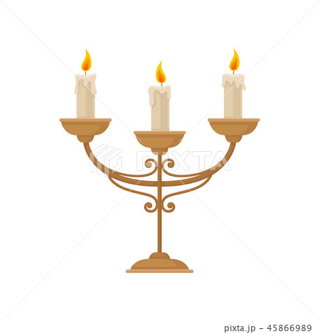 Candelabrum with three burning candles, vintage candlestick vector Illustration on a white 45866989