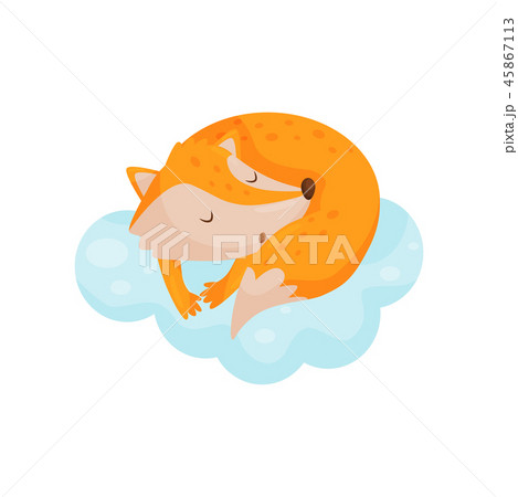 Cute little fox sleeping on a cloud, lovely animal cartoon character, good night design element 45867113