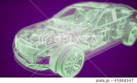Holographic animation of 3D wireframe car  45868347