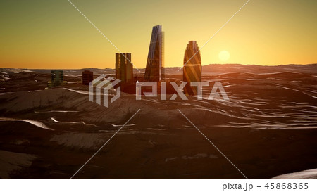 city skyscrapes in desert at sunset city skyscrapes in desert at sunset 45868365