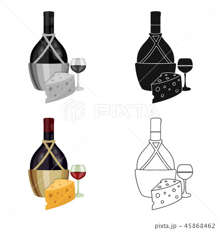 A bottle of alcohol, wine in a glass and cheese. Alcohol single icon in cartoon style vector symbol 45868462