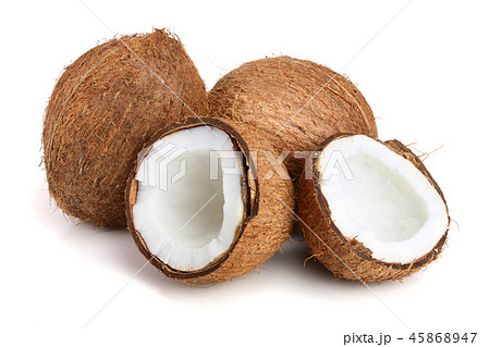 whole coconut and half isolated on white background 45868947