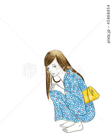 Girl Illustration Of A Light Blue Yukata Stock Illustration