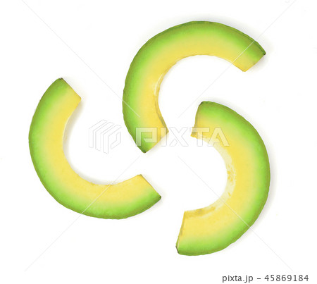 avocado slices isolated on white background. Top view. Flat lay pattern avocado slices isolated on white background. Top view. Flat lay pattern 45869184
