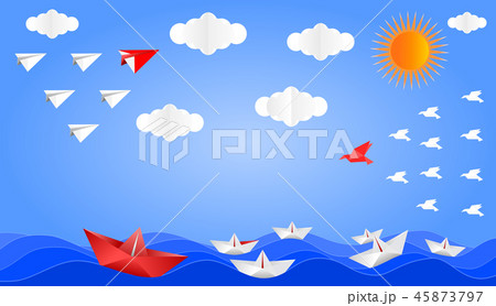 Plane, boat and bird folded from paper Plane, boat and bird folded from paper 45873797