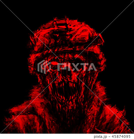 Single eyed red zombie soldier shout. 45874095