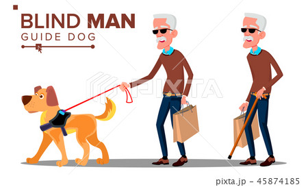 Blind Old Man With Dark Glasses Cane In Hand のイラスト素材