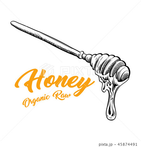 Honey Spoon Isolated Sketch with Honey Drop Flow 45874491