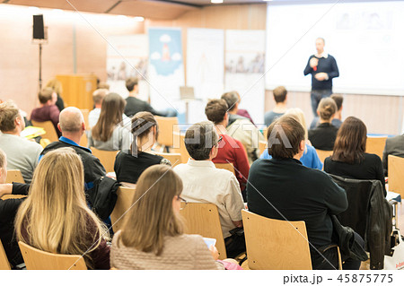 Speaker giving presentation on business conference. 45875775