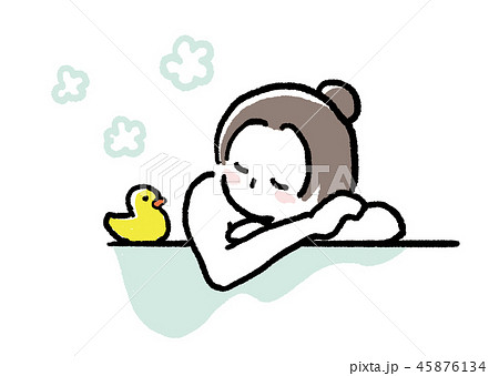 お風呂でリラックスする女性のイラストのイラスト素材
