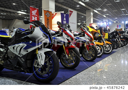 Big bike motorcycle display in huge showroom.  45876242