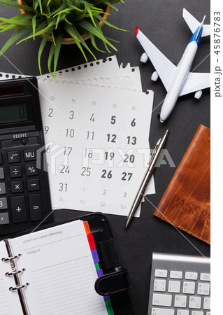 Business trip concept. Accessories on desk table 45876783