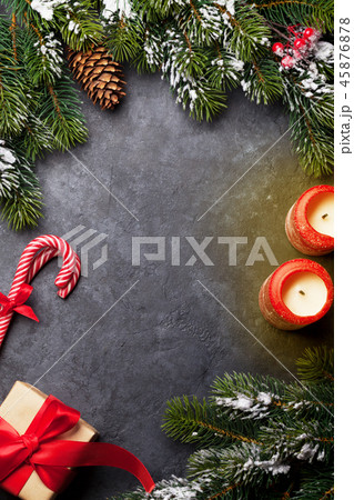 Christmas card with gift box and fir tree Christmas card with gift box and fir tree 45876878