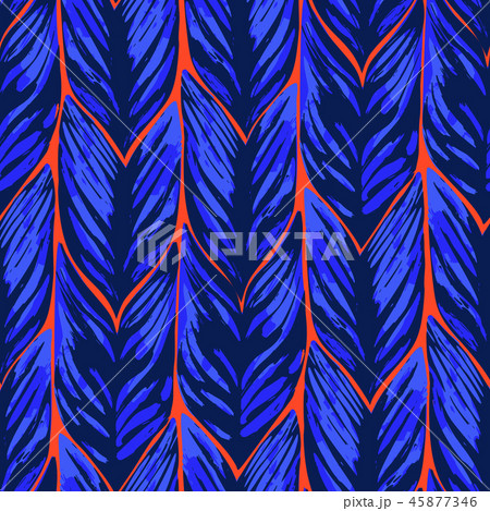 Abstract vector seamless pattern of exotic leaves in vivid colors. 45877346