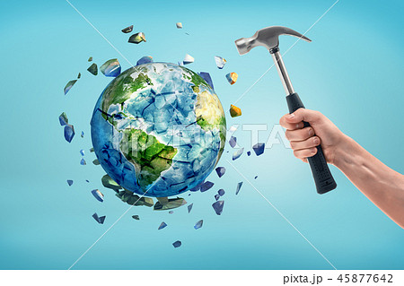 The earth is shattered after being hit by a hammer. The earth is shattered after being hit by a hammer. 45877642