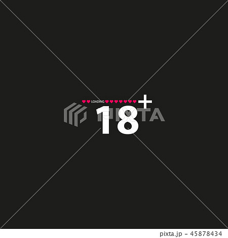 Vector illustration of an isolated line art heart icon with the text 18 plus 45878434