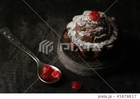 Homemade chocolate cake with dried candied cherry 45878617