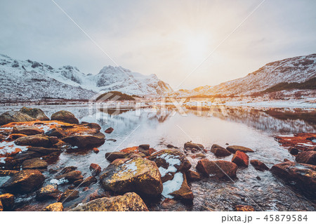 Sunset fjord in winter 45879584