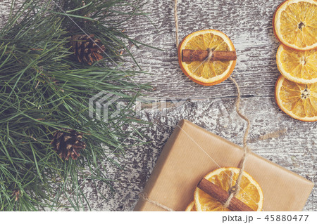 pine branches, craft gift, dried oranges, cinnamon 45880477