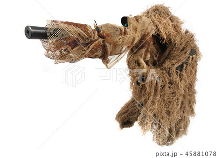 sniper in ghillie suit isolated on white 45881078