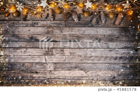 Christmas rustic background with wooden planks 45881578