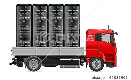 Truck with computer server racks, delivery 45881991