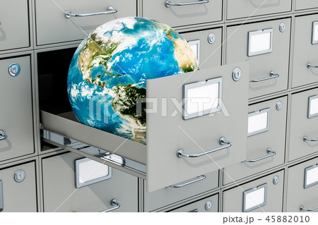 Earth Globe in filing cabinet. Global data storage 45882010