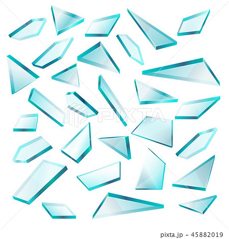 Broken Glass Shards Isolated On White Vector Setのイラスト素材