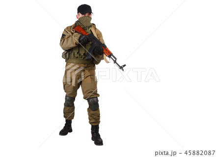 guerilla with AK 47 isolated on white background 45882087