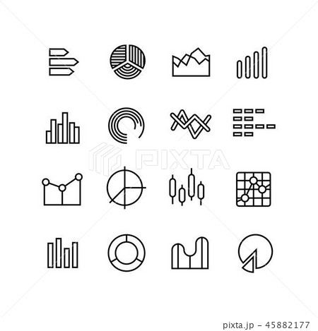 Graph, data chart, statistics representation, business diagram vector thin line icons 45882177