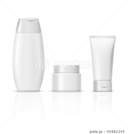 Blank white cosmetics product packaging vector set, cream tube, shampoo bottle, container isolated 45882245