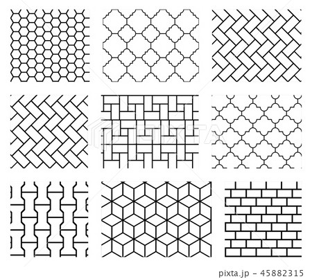 Set of vector tile seamless patterns in black and white 45882315