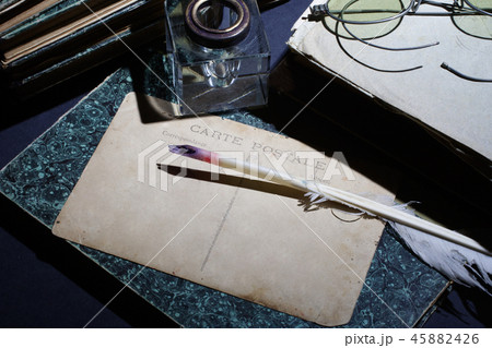 old books, papers, ink pen and inkpot 45882426