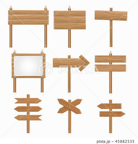 Wooden signboards, wood arrow sign vector set 45882535