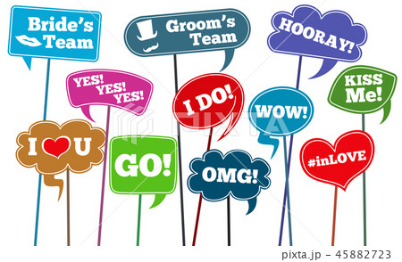 Funny weddings phrases, brides team vector photo props 45882723