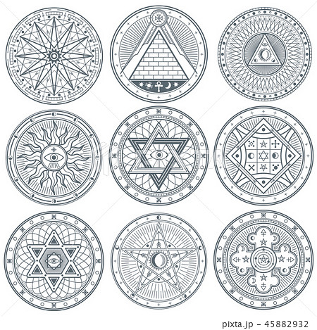 Mystery, witchcraft, occult, alchemy, mystical vintage gothic vector tattoo symbols 45882932